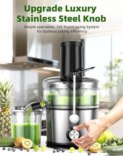 Juicer Machines, 1200W Centrifugal Juicer Extractor with 3" Feed Chute, Dual Speeds, Heavy Duty Full Copper Motor, 35oz Large Juice Jug, Stainless Steel, Silver