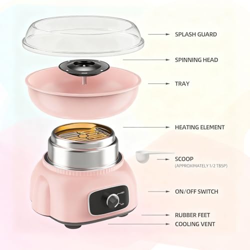 Cotton Candy Maker, Mini Pink Cotton Candy Machine for Weddings, Birthday Parties, Christmas and Halloween, Easy to Clean, Home Use