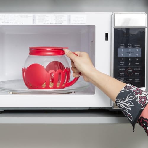 1.5 qt Borosilicate Glass Microwave Popcorn Maker, Red