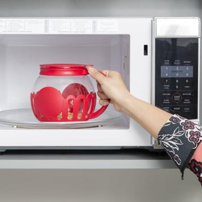 1.5 qt Borosilicate Glass Microwave Popcorn Maker, Red