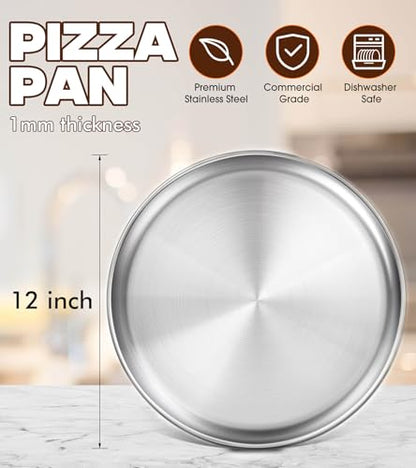 Yuiicaov Stainless Steel Pizza Pan 12 inch, Pizza Pan for Oven, Steel Pizza Tray, Thick Round Pizza Plate Pizza Baking Sheet, Easy Clean & Dishwasher Safe, Set of 1