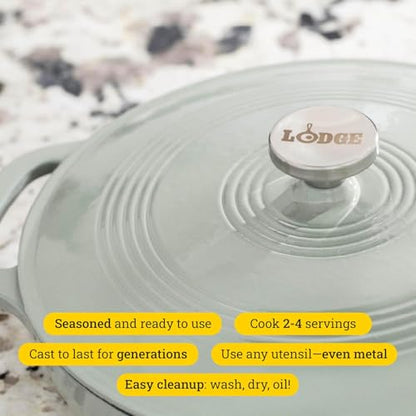 Lodge Essential Enamel Braiser 3.5 Quart - Refrigerator- & Oven-Safe up to 500° F - Heat-Retaining, Induction-Safe & PFAS-Free Enamel Cookware - Desert Sage