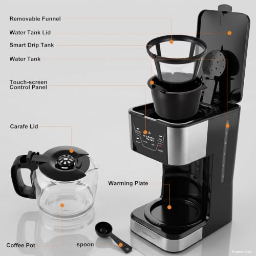 12-Cup Touchscreen Drip Coffee Maker,Programmable coffee machine with Timer