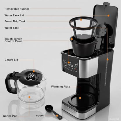 12-Cup Touchscreen Drip Coffee Maker,Programmable coffee machine with Timer