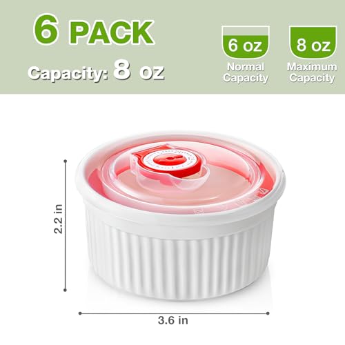 Mfacoy Ramekins with Lids Set of 6, 8 oz Porcelain Creme Brulee Souffle Ramekins with Covers, White Pudding Custard Cups Ramiken for Baking, Small Bowls for Sauces Dessert, Dishwasher and Oven Safe
