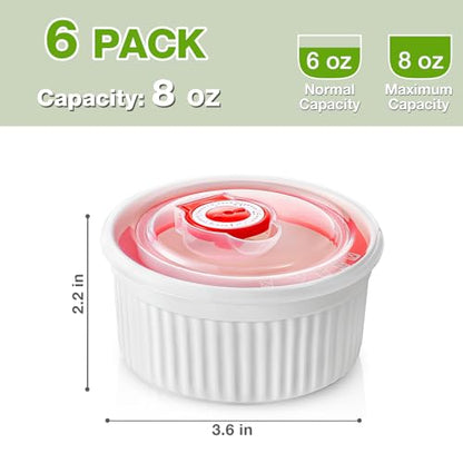 Mfacoy Ramekins with Lids Set of 6, 8 oz Porcelain Creme Brulee Souffle Ramekins with Covers, White Pudding Custard Cups Ramiken for Baking, Small Bowls for Sauces Dessert, Dishwasher and Oven Safe