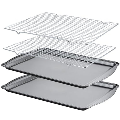 Gymdin Baking Sheet with Cooling Racks - 17'' x 11" x 0.5" Carbon Steel Cookie Sheets for Baking [2 Sheets + 2 Racks], Nonstick Baking Pans, Perfect for Baking, Roasting, and More