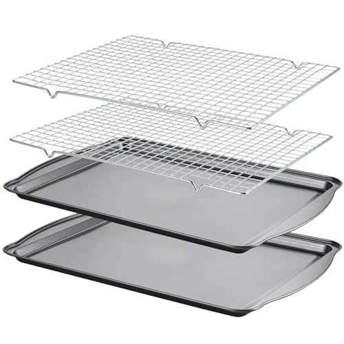 Gymdin Baking Sheet with Cooling Racks - 17'' x 11" x 0.5" Carbon Steel Cookie Sheets for Baking [2 Sheets + 2 Racks], Nonstick Baking Pans, Perfect for Baking, Roasting, and More