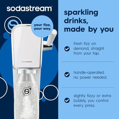 SodaStream ART Sparkling Water Maker, Value Bundle, Soda Maker, Includes 2 Quick Connect 60L CO2 Cylinders, 2 Dishwasher Safe BPA Free Bottles, 2 bubly Flavor Drops, Make your own Pepsi, White