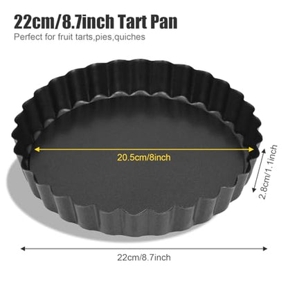 Mooisco Tart Pan Removable Bottom 8 Inch Tart Pans Round Nonstick Quiche Pan Carbon Steel Quiche Baking Dish with Fluted Edges Fruit Tart Molds for Baking Pie Mold Pizza Chiffon Cake Dessert