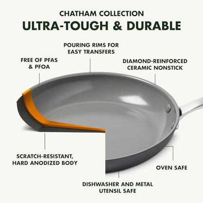 GreenPan Chatham Hard Anodized Healthy Ceramic Nonstick 10 Piece Cookware Pots and Pans Set, Frying Pan Skillets, Saucepans, Saute Pan, Stockpot, Lids, PFAS-Free, Dishwasher & Oven Safe, Gray