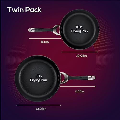 Circulon Symmetry Hard Anodized Nonstick Induction Frying Pan Twin Pack, 10-Inch and 12-Inch, Pan Sets for Cooking Nonstick, Black