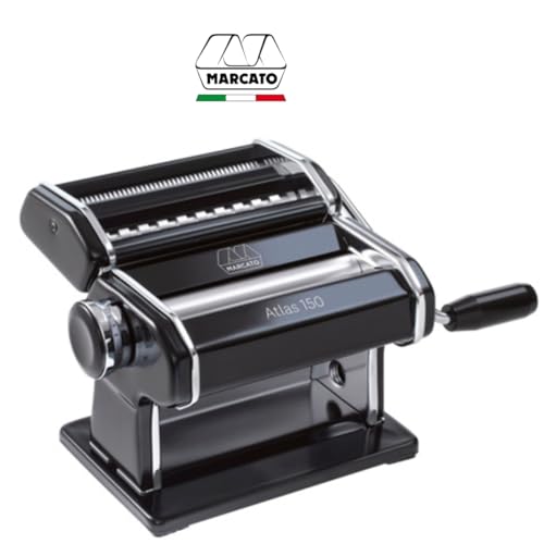 Marcato Atlas Pasta Machine, Made in Italy, Black, Includes Pasta Cutter, Hand Crank, and Instructions