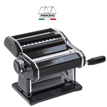 Marcato Atlas Pasta Machine, Made in Italy, Black, Includes Pasta Cutter, Hand Crank, and Instructions
