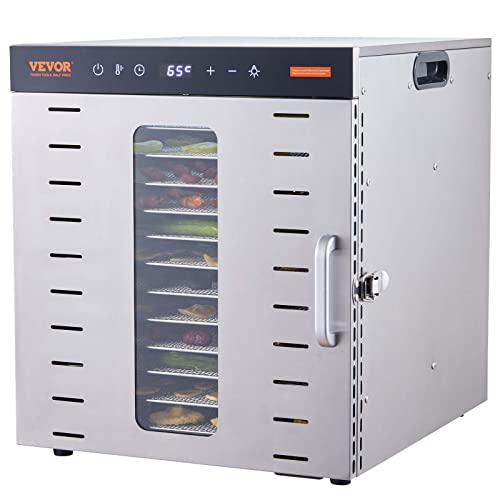 VEVOR Food Dehydrator, 10 Trays Stainless Steel Food Dehydrator Machine, 1000W Dehydrators with Digital Adjustable Timer & Temp, Dehydrator for Jerky Herb Meat Beef Fruit Dog Treats and Vegetables
