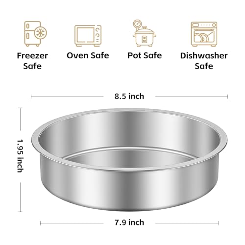 Ohtomber 8 Inch Cake Pan - Set of 4 Stainless Steel Round Layer Cake Baking Pans Molds, Tins, Stackable Baking Set, Even Heating, Dishwasher Safe Non-Toxic Bakeware Dish for Birthday Wedding Christmas