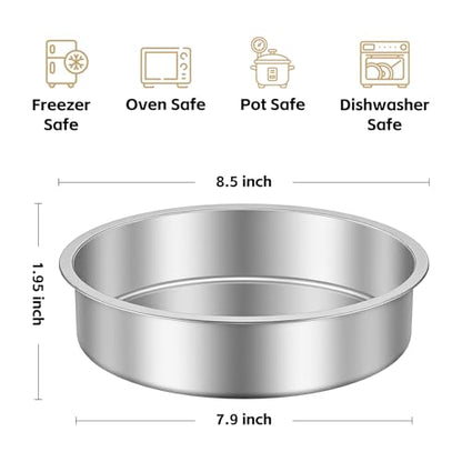 Ohtomber 8 Inch Cake Pan - Set of 4 Stainless Steel Round Layer Cake Baking Pans Molds, Tins, Stackable Baking Set, Even Heating, Dishwasher Safe Non-Toxic Bakeware Dish for Birthday Wedding Christmas