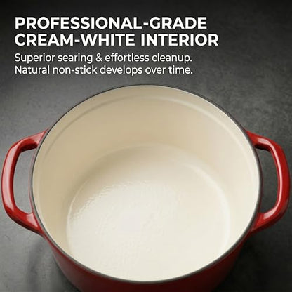 SUNHOUSE Enameled Cast Iron Dutch Oven Pot - 3 QT Dutch Oven with Lid for Bread Baking, Braising, Stews, Roasting Cooking Pot (Gradient Red)