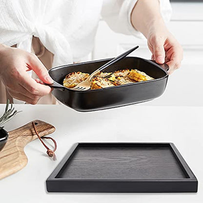 Solid Wood Serving Tray, Square Non-Slip Tea Coffee Snack Plate, Serving Tray with Raised Edges, for Home Kitchen Restaurant