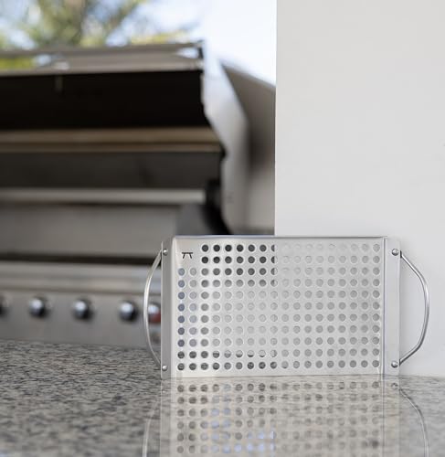 Outset 76631 Stainless Steel Grill Topper Grid, 11"x7" BBQ Pan With Handles