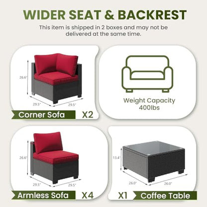 OUGMMGOU 7 Pieces Outdoor Patio Furniture Set, Outdoor Sectional Furniture Set, All-Weather PE Rattan Wicker Sofa with Cushions for Balcony, Deck, Garden