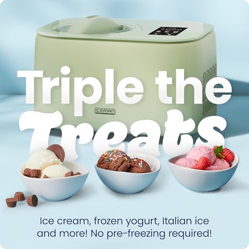 Iceman by Chefman Trio Ice Cream Maker | No Pre-Freezing with Built-In Compressor | for Ice Cream, Froyo, Sorbet, Sherbet, Italian Ice, Frozen Yogurt & More | (2) 20oz Containers & Lids