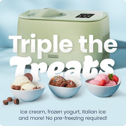 Iceman by Chefman Trio Ice Cream Maker | No Pre-Freezing with Built-In Compressor | for Ice Cream, Froyo, Sorbet, Sherbet, Italian Ice, Frozen Yogurt & More | (2) 20oz Containers & Lids