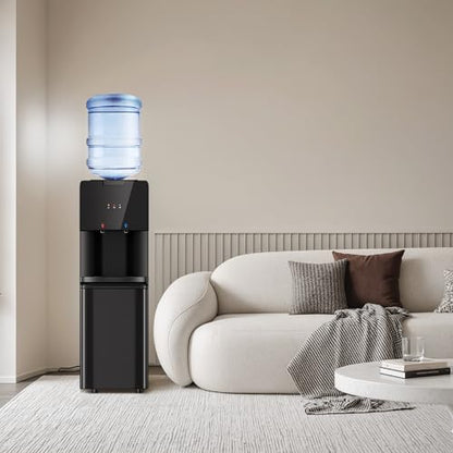 Manastin Water Dispenser with Hot & Cold Water, Top Loading Water Cooler for 3 or 5 Gallon Bottles with Child Safety Lock, Ideal for Kitchens, Offices,Solid Black