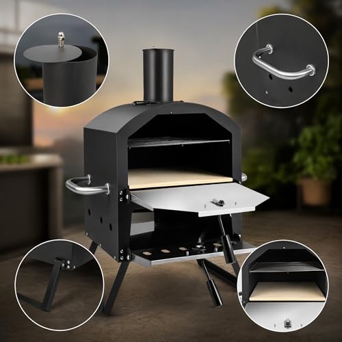 Z1UVDFUR Wood Fired Outdoor Pizza Oven, Portable 2-Layer Pizza Maker with 12" Pizza Stone & Waterproof Cover – Folding Legs, Removable Rack for Camping, Backyard BBQ, Tailgating