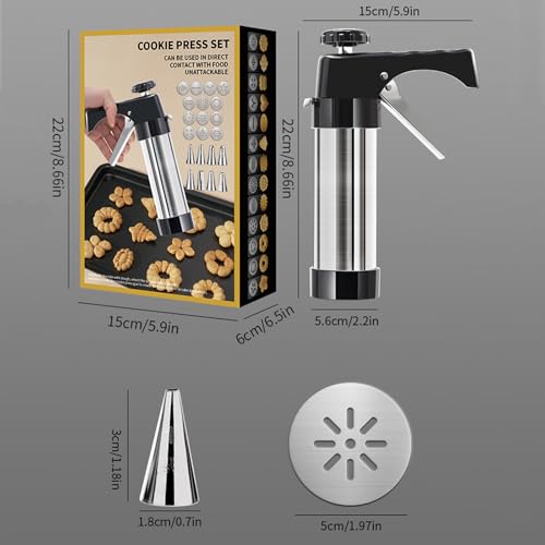 Swanwish Cookie Press Gun Kit - Home & Kitchen Spritz Cookie Maker with 13 Discs + 8 Icing Nozzles for Christmas & Party Baking
