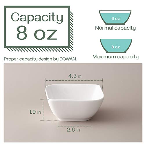 DOWAN Ramekins 8 oz Oven Safe, Creme Brulee Ramekin, Semi-Square Dessert Bowls, Small Serving Bowls, Porcelain Sauce Souffle Dishes, Dipping Custard Cups, Set of 6, Soft White