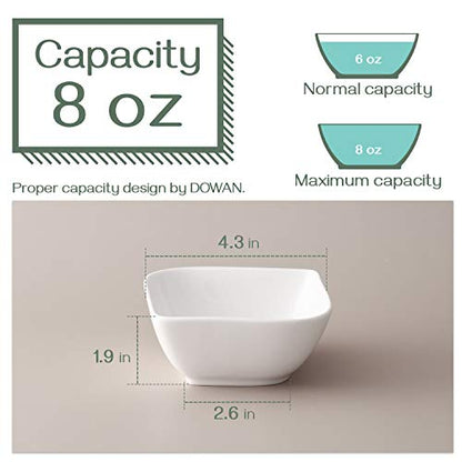 DOWAN Ramekins 8 oz Oven Safe, Creme Brulee Ramekin, Semi-Square Dessert Bowls, Small Serving Bowls, Porcelain Sauce Souffle Dishes, Dipping Custard Cups, Set of 6, Soft White