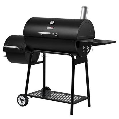 Royal Gourmet CC1830M 30 Inch Barrel Charcoal Grill with Offset Smoker & Warming Rack, Outdoor BBQ Grill with 811 Sq. In. Grilling Space for Backyard, Patio and Parties, Black