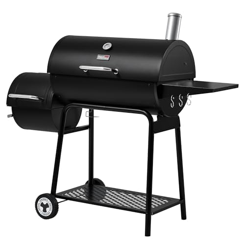 Royal Gourmet CC1830M 30 Inch Barrel Charcoal Grill with Offset Smoker & Warming Rack, Outdoor BBQ Grill with 811 Sq. In. Grilling Space for Backyard, Patio and Parties, Black