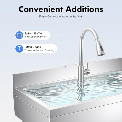 Stainless Steel Utility Sink, Freestanding Single Bowl Utility Sink with Storage Rack, Faucet, Commercial Bowl Kitchen Sinks for Kitchen Laundry Room Farmhouse Indoor and Outdoor, 39" x 20" x 31.5"