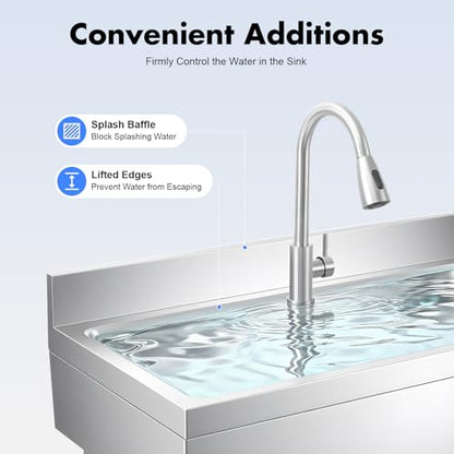 Stainless Steel Utility Sink, Freestanding Single Bowl Utility Sink with Storage Rack, Faucet, Commercial Bowl Kitchen Sinks for Kitchen Laundry Room Farmhouse Indoor and Outdoor, 39" x 20" x 31.5"