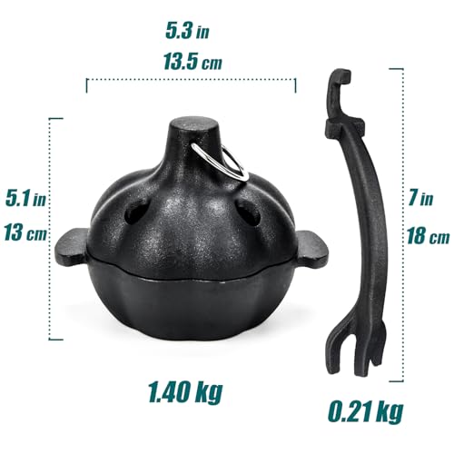 IPROUDER Cast Iron Garlic Roaster with Handle, Smoker Roaster, Garlic Cooker, Garlic Baker, Garlic Roasting Pot, Potato Baker, Mini Cocotte, Used in the Kitchen Oven or Outdoors on a BBQ Grill Stove