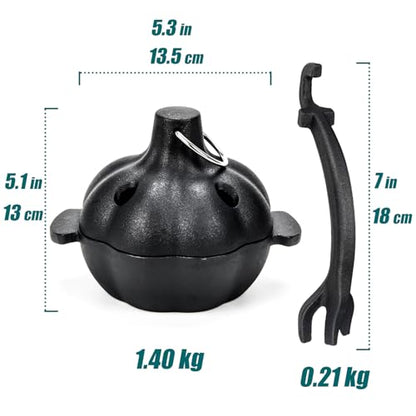 IPROUDER Cast Iron Garlic Roaster with Handle, Smoker Roaster, Garlic Cooker, Garlic Baker, Garlic Roasting Pot, Potato Baker, Mini Cocotte, Used in the Kitchen Oven or Outdoors on a BBQ Grill Stove