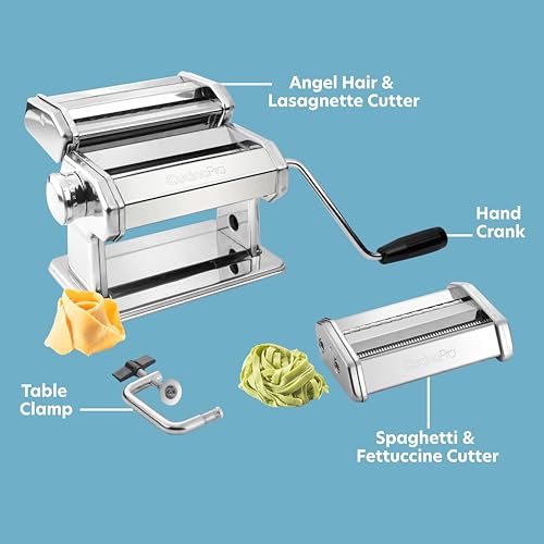 Pasta Maker Machine- Steel Construction, Spaghetti & Fettucine Attachments
