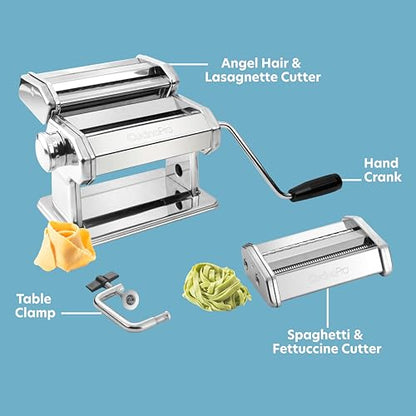 Pasta Maker Machine- Steel Construction, Spaghetti & Fettucine Attachments