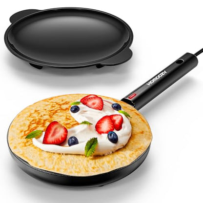 Electric Crepe Maker Machine, Homcozy Instant Crepe Maker with Handle, 8 Inch Non-Stick Coating Crepe Pan, Auto Temperature Control for Crepes, Pancakes, Bacon, Tortilla