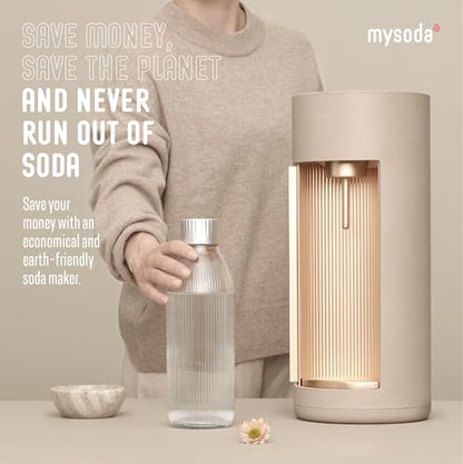 Mysoda Glassy Sparkling Water Maker + 1L Glass & 1L Plastic Bottles - Latte