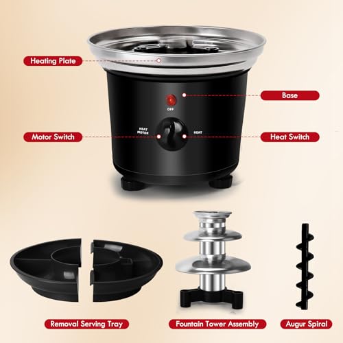 16oz Chocolate Fondue Fountain, 3-Tier MINI Chocolate Fountain with 6PCS Fondue Fork and Removal Tray for Fruits/Nuts/Treats