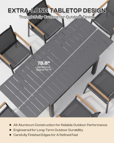 Vexwalx Aluminum Outdoor Dining Set for 6, 79" Expandable Table & Chairs