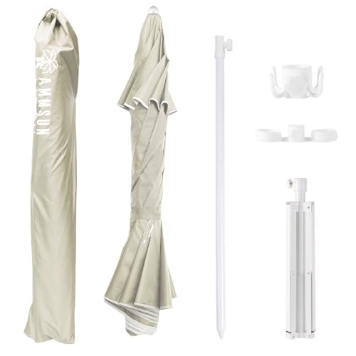 AMMSUN Shade Umbrella, Premium Portable Umbrella with Stand, 6.5ft Lightweight Free Standing Canopy for Sporting Games, Adjustable Instant Sun Protection and Easy to Carry, Beige