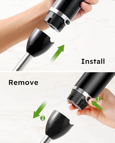 Sangcon Immersion Blender Handheld, 3-in-1 Hand Blender Electric, 400W Handheld Licuadora de mano, Stainless Steel Blade Stick Mixer with Whisk, Milk Frother Attachments - Black