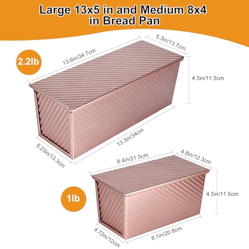 XIRUOXINKEMAO 2 PCS Pullman Loaf Pan With Lid, 2.2 LB/1 LB Sandwich Bread Loaf Pan, Non-Stick Bread Loaf Baking Pan With Lid, for Baking Bread, Sandwiches and Toast