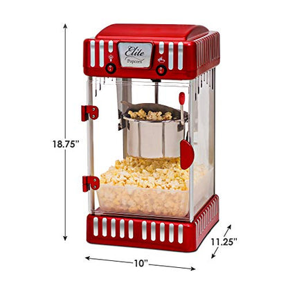 Elite Gourmet EPM-250X Maxi-Matic 2.5 Ounce Classic Carnival, Tabletop Kettle Popcorn Popper Machine, Retro-Style, Movie Hot Buttered Popcorn, Red