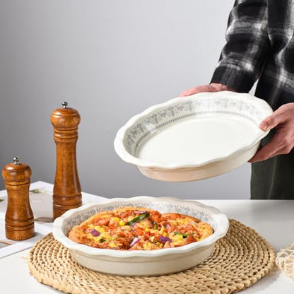 Lunaicorn Ceramic Pie Pans for Baking, 9 Inch Porcelain Pie Pan Pie Dish, Round Pie Plate for Apple Pie, Quiche, Pot Pies, Tart（White）