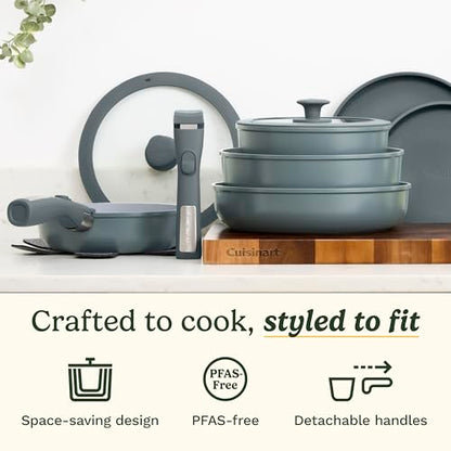 Cuisinart 13-Pc, ClickSmart Nonstick Detachable Handle Ceramic Cookware, Pots and Pans Set, Stackable Space-Saving Design, Compatible with All Stovetops, Induction & Oven Safe, PURELYCERAMIC